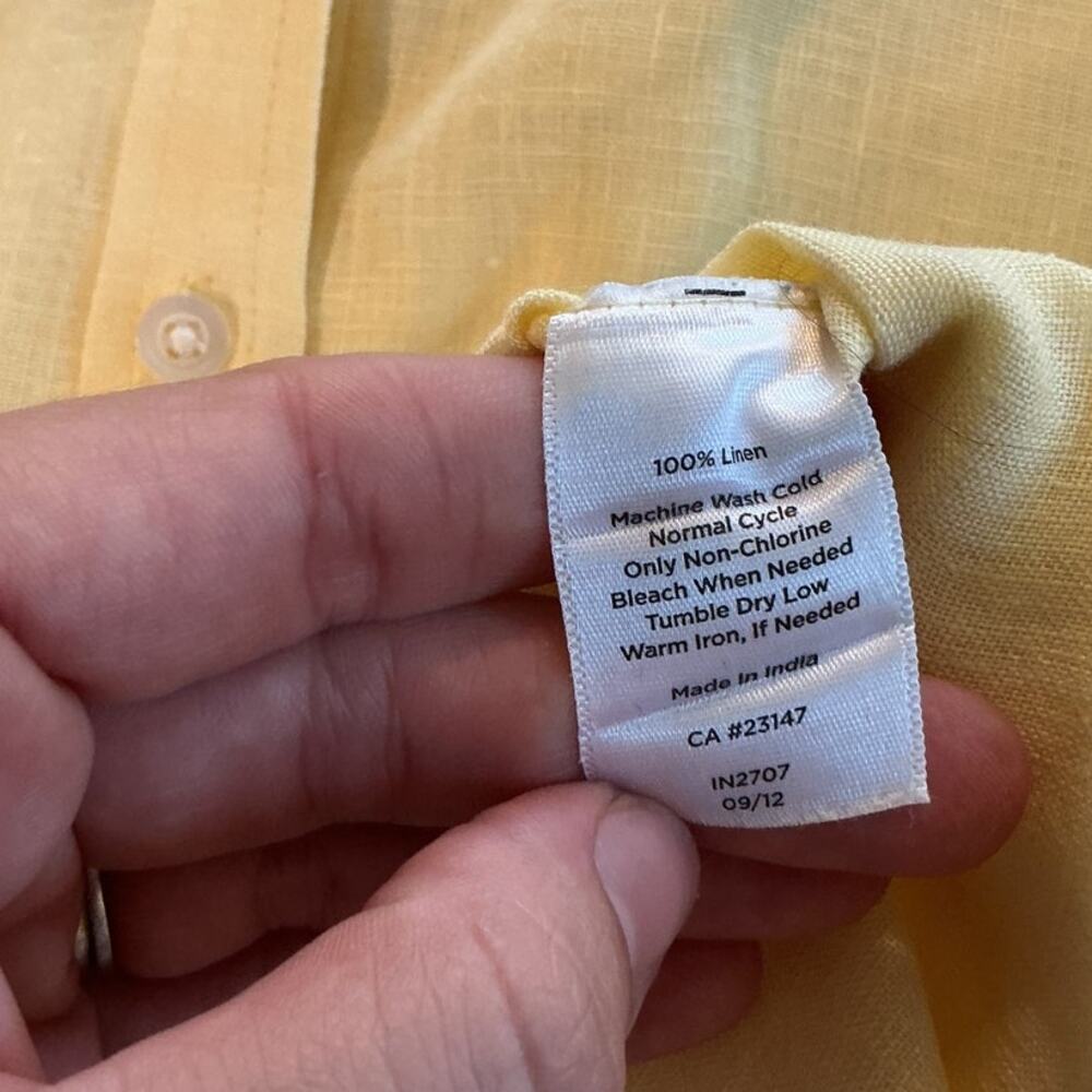 Talbots Womens Linen Button Up Shirt Butter Yellow Beachy Euro Summer Coastal - Picture 7 of 8